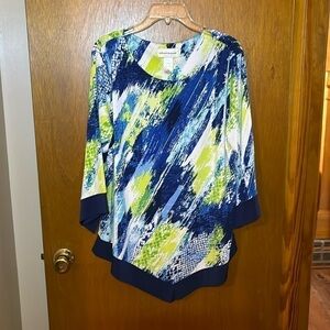 Alfred Dunner Blue and Yellow Abstract Print Blouse Size L